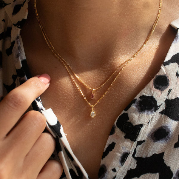 Gold Vermeil Pear Shaped Milgrain Cubic Necklace