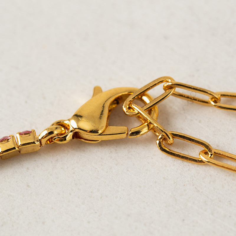 Gold Plated Tennis Pearl Paperclip Bracelet