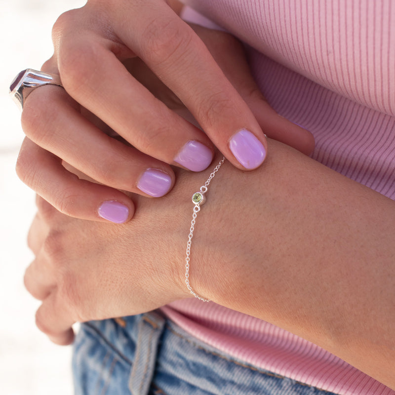 Silver Peridot Solitaire Bracelet