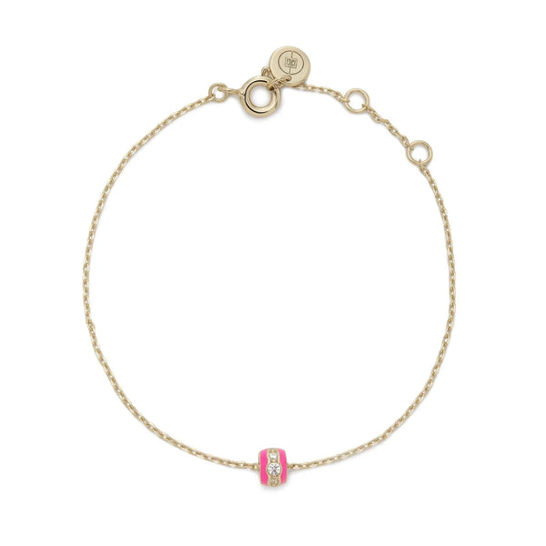Gold Plated Pink Enamel & CZ Channel Rondelle Bracelet