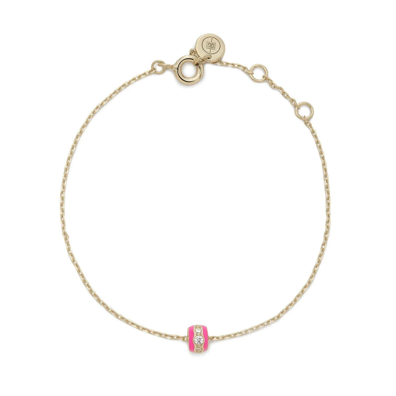 Gold Plated Pink Enamel & CZ Channel Rondelle Bracelet