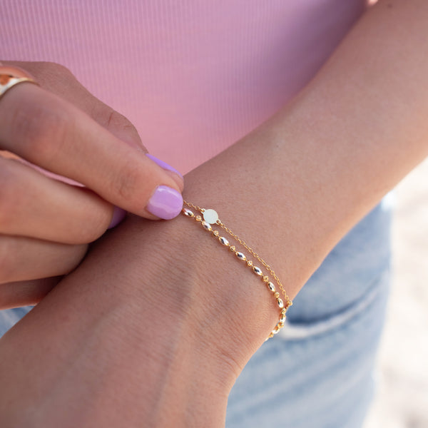 Two Tone Oval & Moon Bead Bracelet