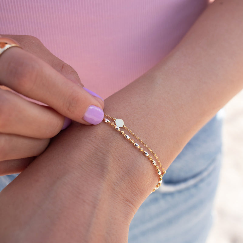 Two Tone Oval & Moon Bead Bracelet