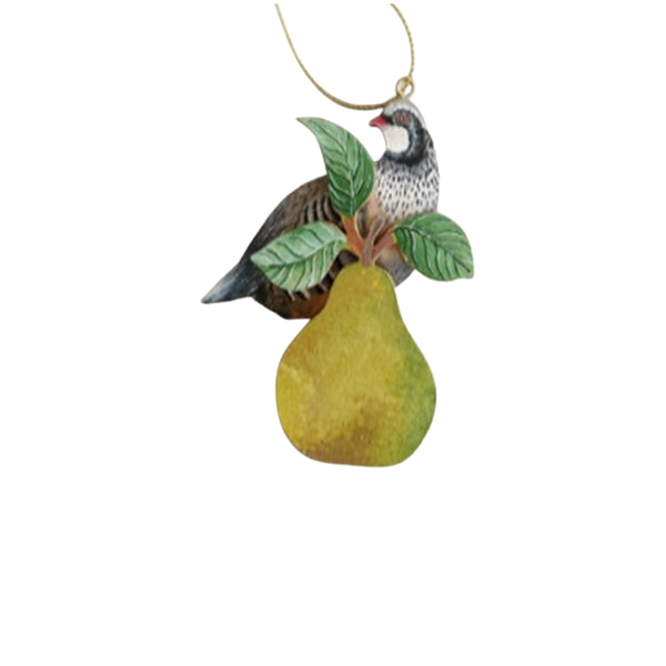 Partridge Pear Printed Wood Ornament