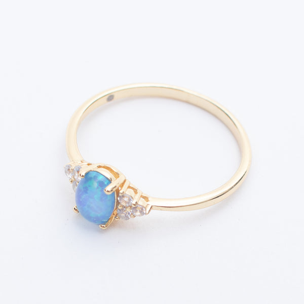 Gold Vermeil CZ Blue Opal Ring