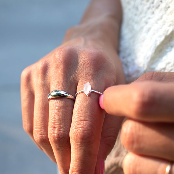 Silver Faceted Rose Quartz Ring