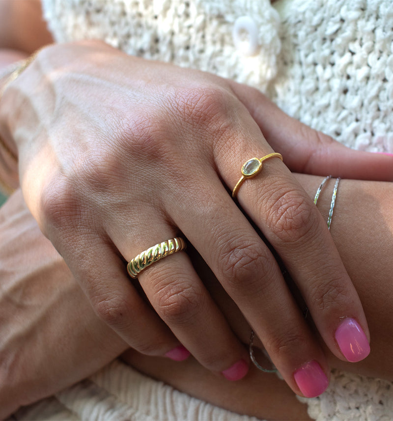 Gold Plated Prehnite Oval Ring