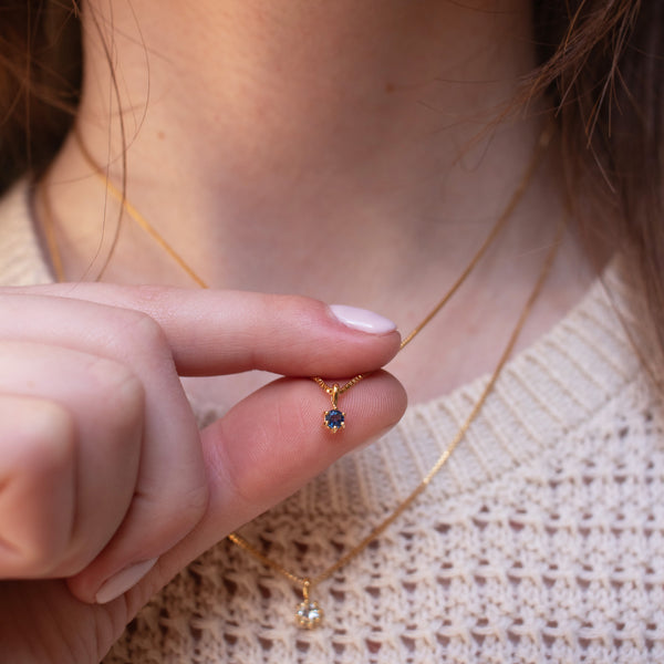 Gold Vermeil Round Claw Set Blue Sapphire Necklace