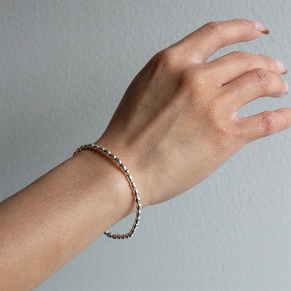 Sterling Silver Rice Bead Stretch Bracelet