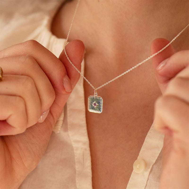 September Square Birthstone Necklace