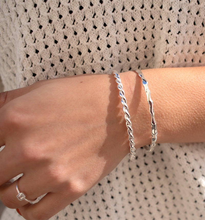 Sterling Silver Twisted Rope Open Cuff