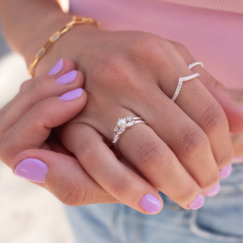Silver CZ Pavé Chevron Ring