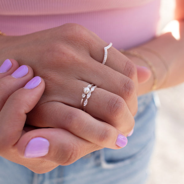 Silver Freshwater Pearl & White Sapphire Ring