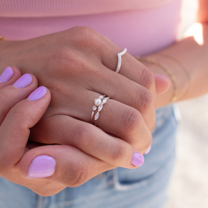 Silver Freshwater Pearl & White Sapphire Ring