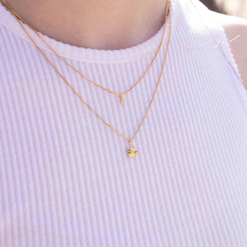 Gold Vermeil Tiny Milgrain Edge Cubic Zirconia Necklace