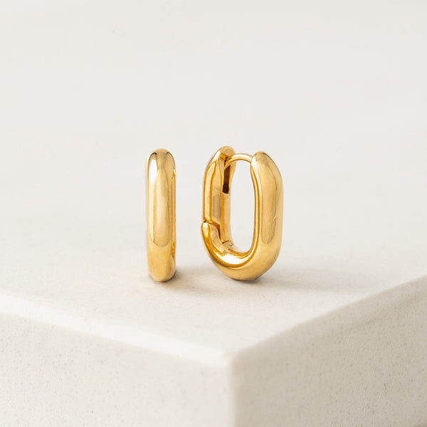 Gold Plated Small Paperclip Puff Hoop Earrings Gold