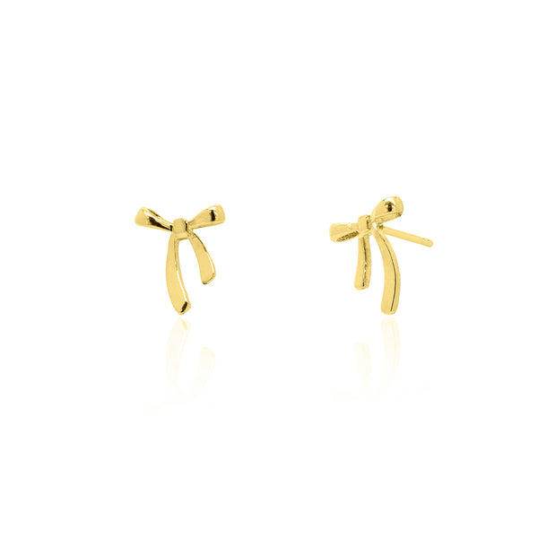 10K Yellow Gold Fancy Ribbon Bow Stud Earrings