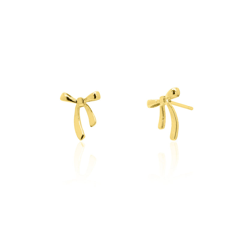 10K Yellow Gold Fancy Ribbon Bow Stud Earrings