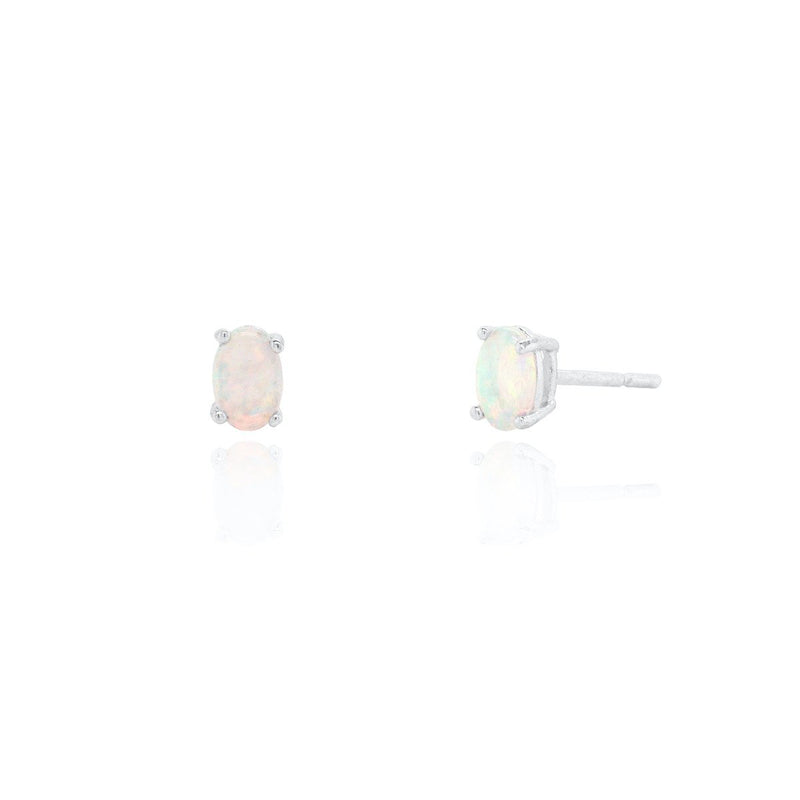 Sterling Silver Oval 4 Prong Opal Studs