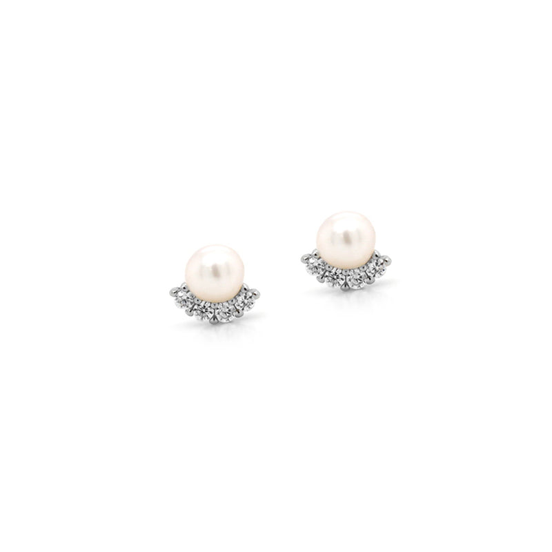Gold Plated Sunshine Pearl and Cubic Studs
