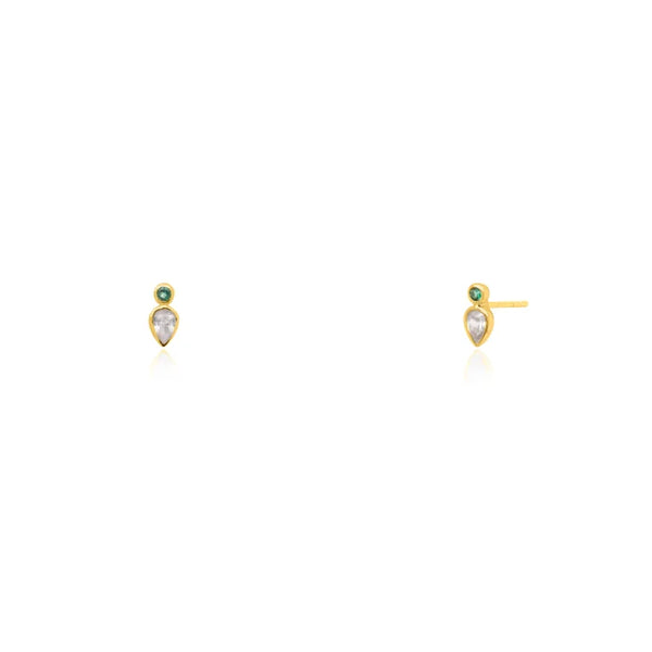 Gold Vermeil Green Spinel Glow CZ Teardrop Stud Earrings