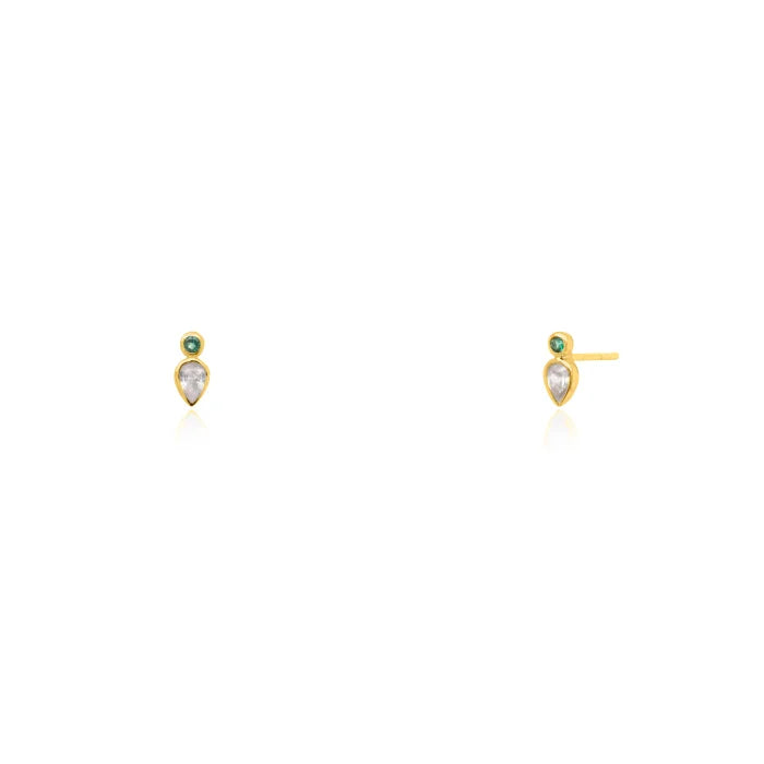 Gold Vermeil Green Spinel Glow CZ Teardrop Stud Earrings