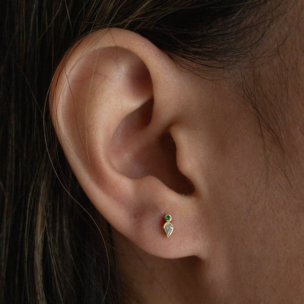 Gold Vermeil Green Spinel Glow CZ Teardrop Stud Earrings