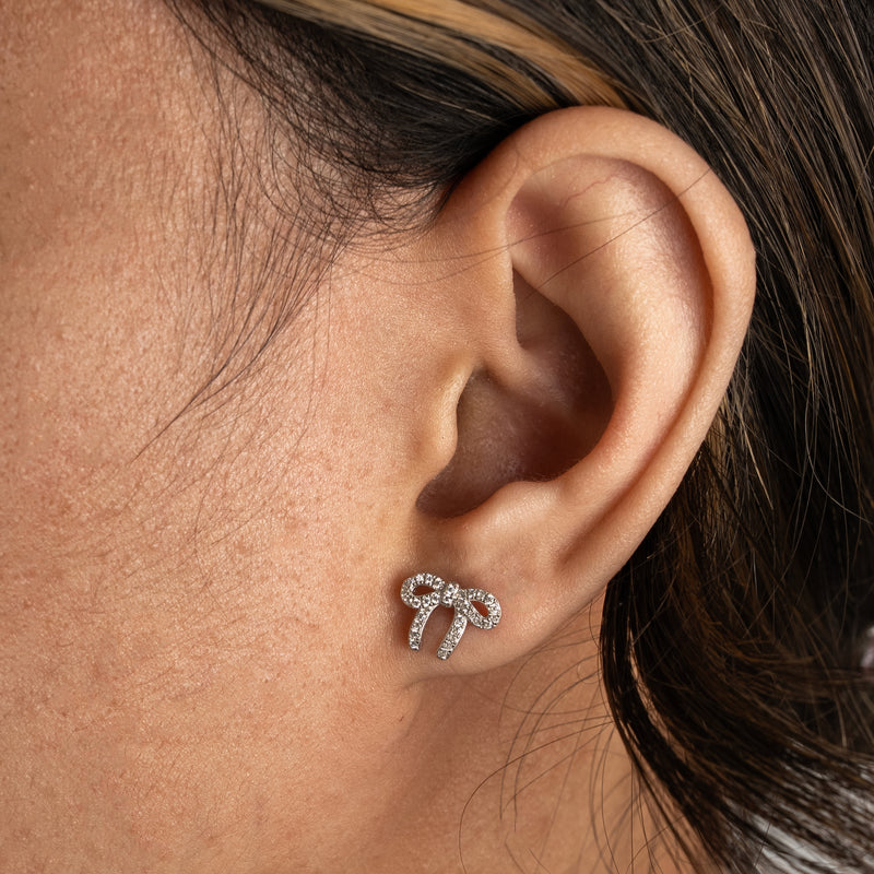 CZ Ribbon Bow Stud Earrings