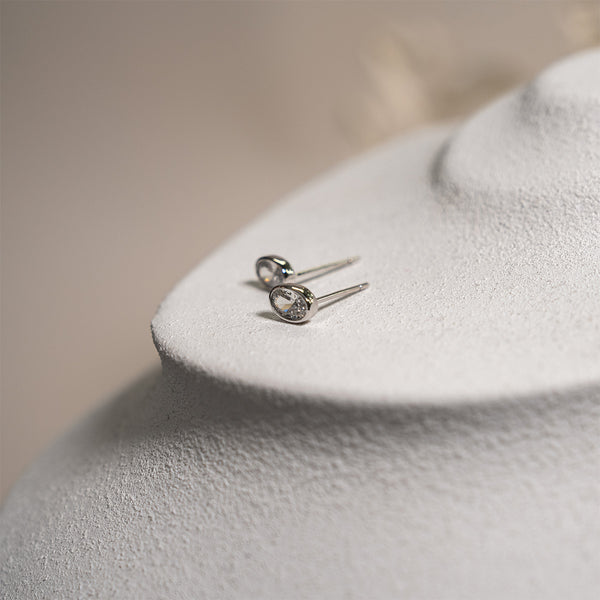 Bezel Set Oval CZ Stud Earrings