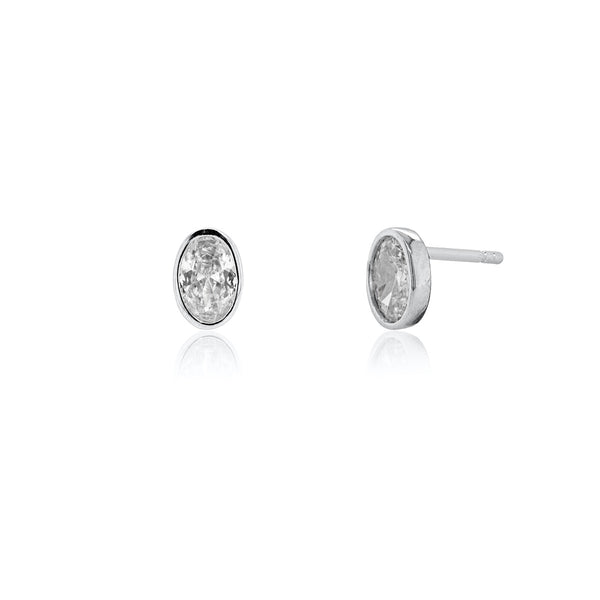 Bezel Set Oval CZ Stud Earrings