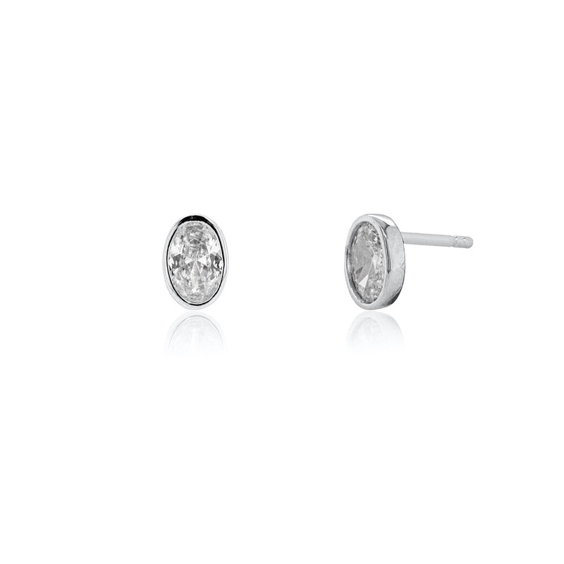 Bezel Set Oval CZ Stud Earrings