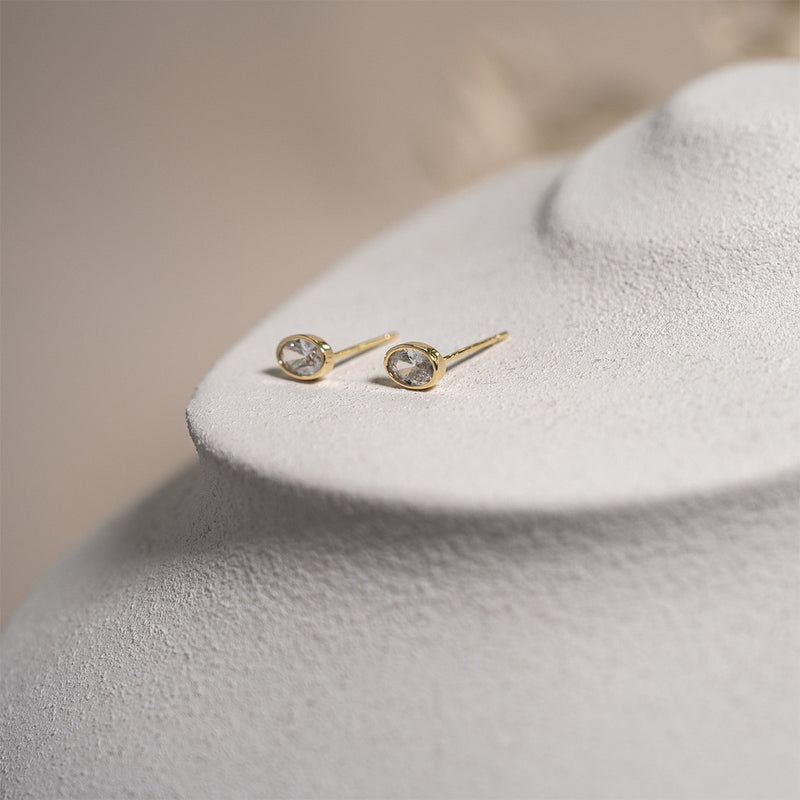 Bezel Set Oval CZ Stud Earrings