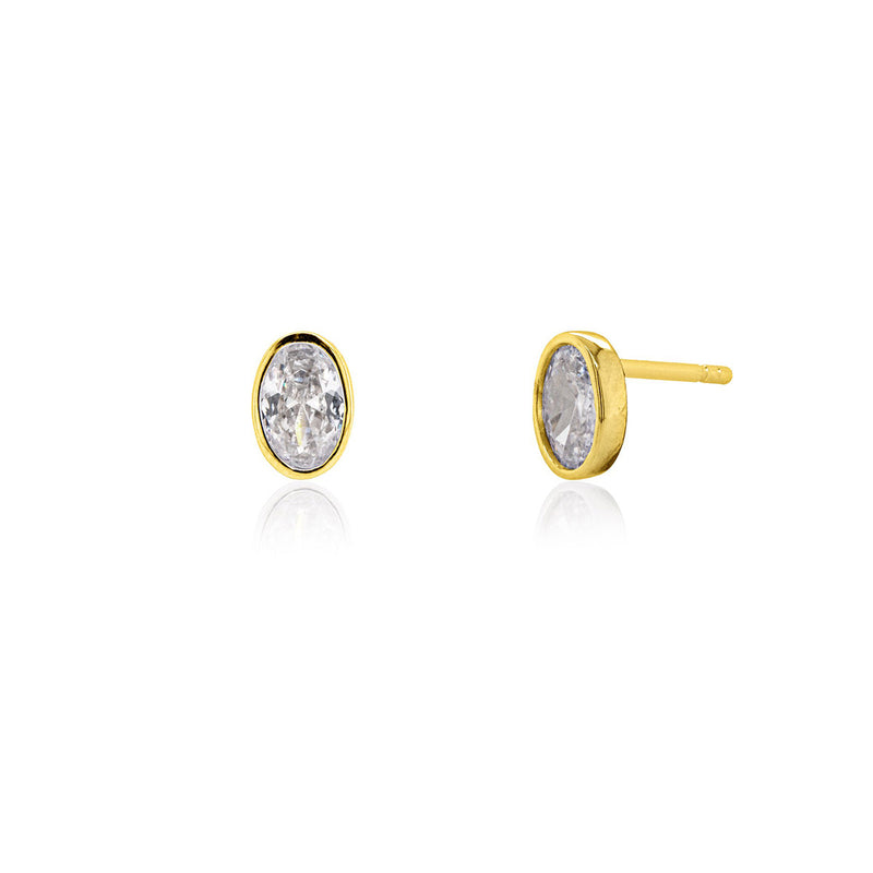 Bezel Set Oval CZ Stud Earrings