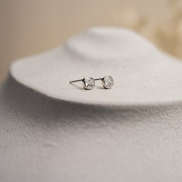 Bezel Set Rounded Square CZ Stud Earrings
