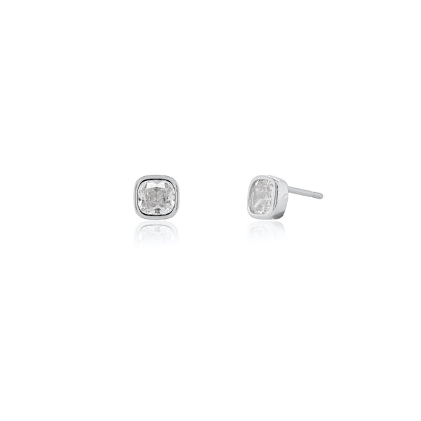 Bezel Set Rounded Square CZ Stud Earrings