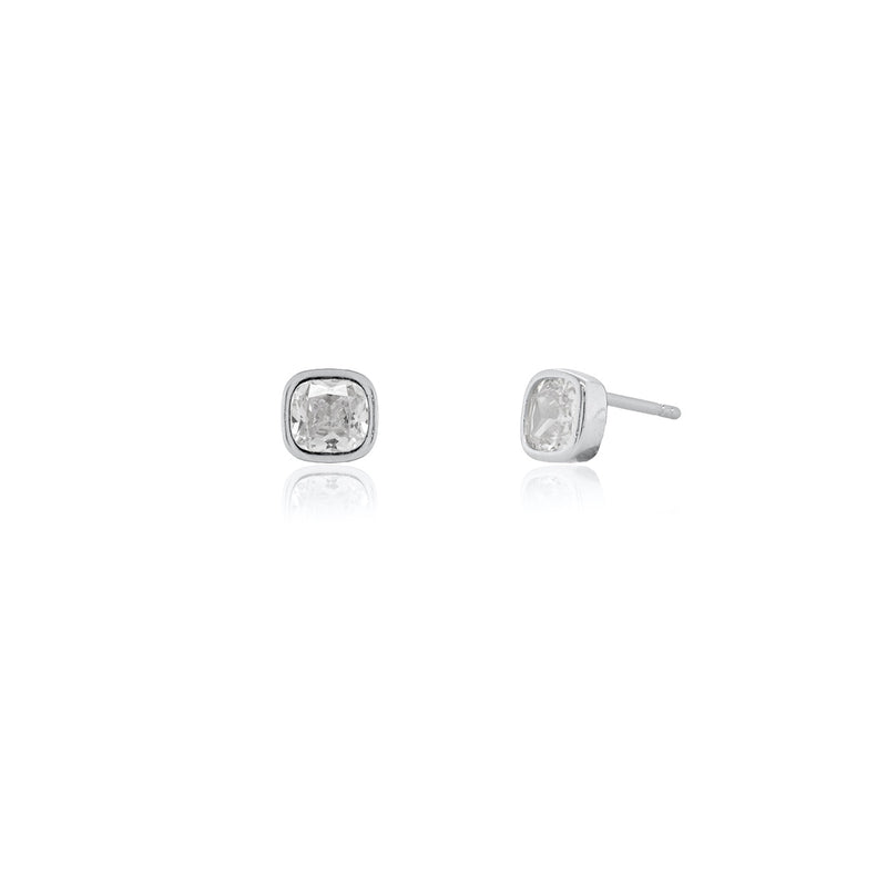 Bezel Set Rounded Square CZ Stud Earrings