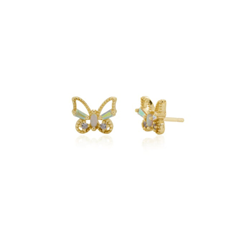 Gold Vermeil CZ Opal Cutout Butterfly Studs