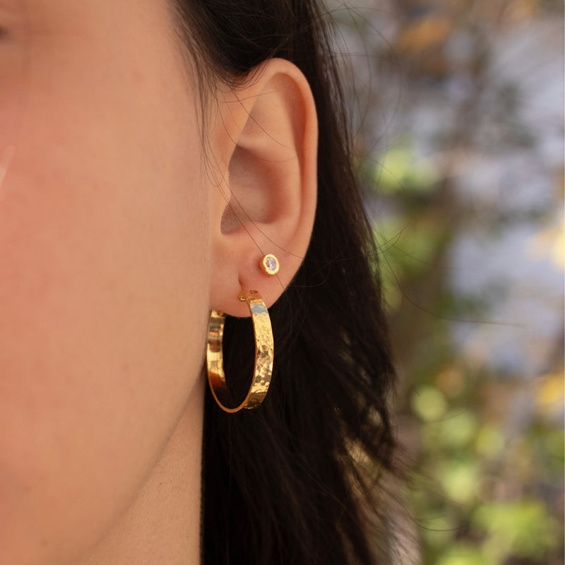 Round Gold Vermeil Bezel Set Cubic Zirconia Studs