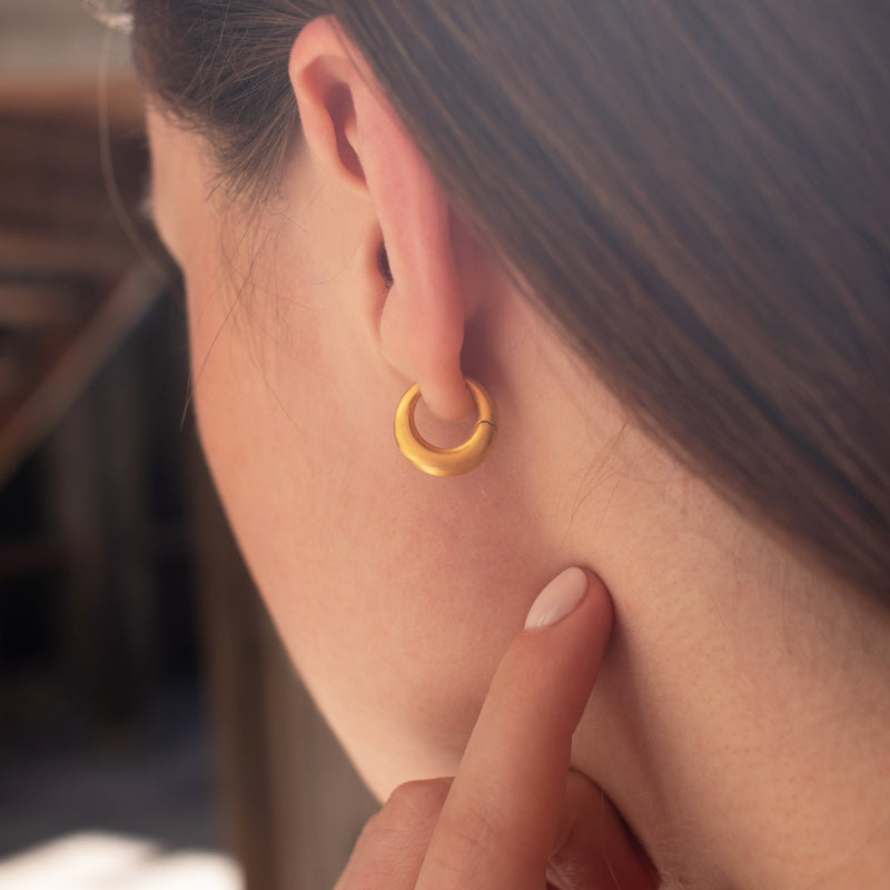 Brushed Gold Vermeil Medium Crescent Click In Hoops