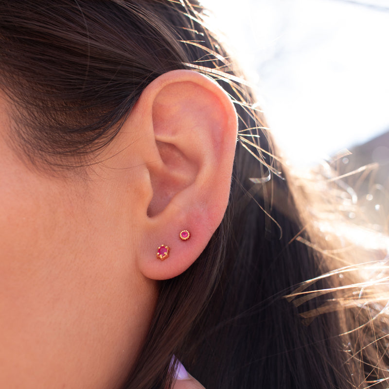 Gold Vermeil Oval Ruby Claw Shaped Studs