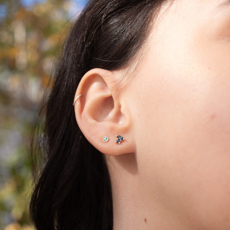Tiny Silver Milgrain Emerald Studs