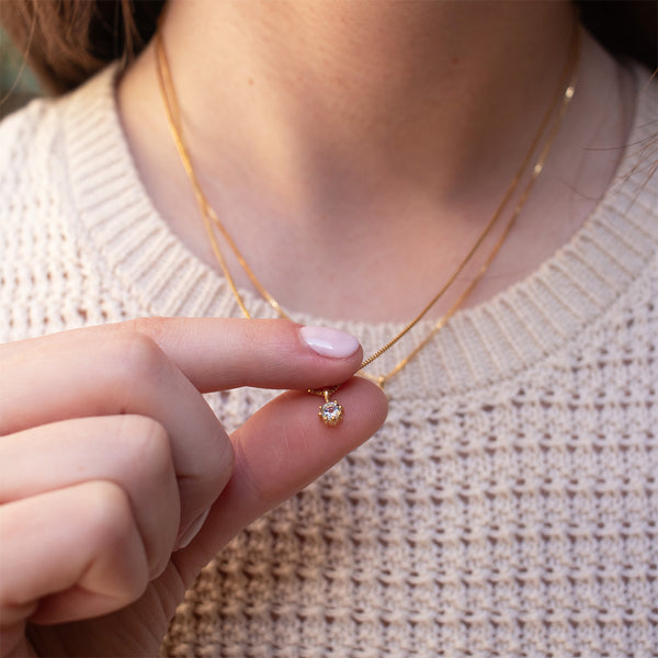 Gold Vermeil Round Claw Set Aquamarine Necklace