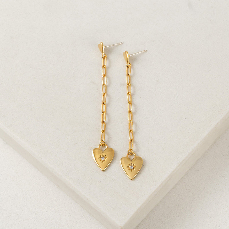 Verona Gold Starburst Heart Drop Earrings