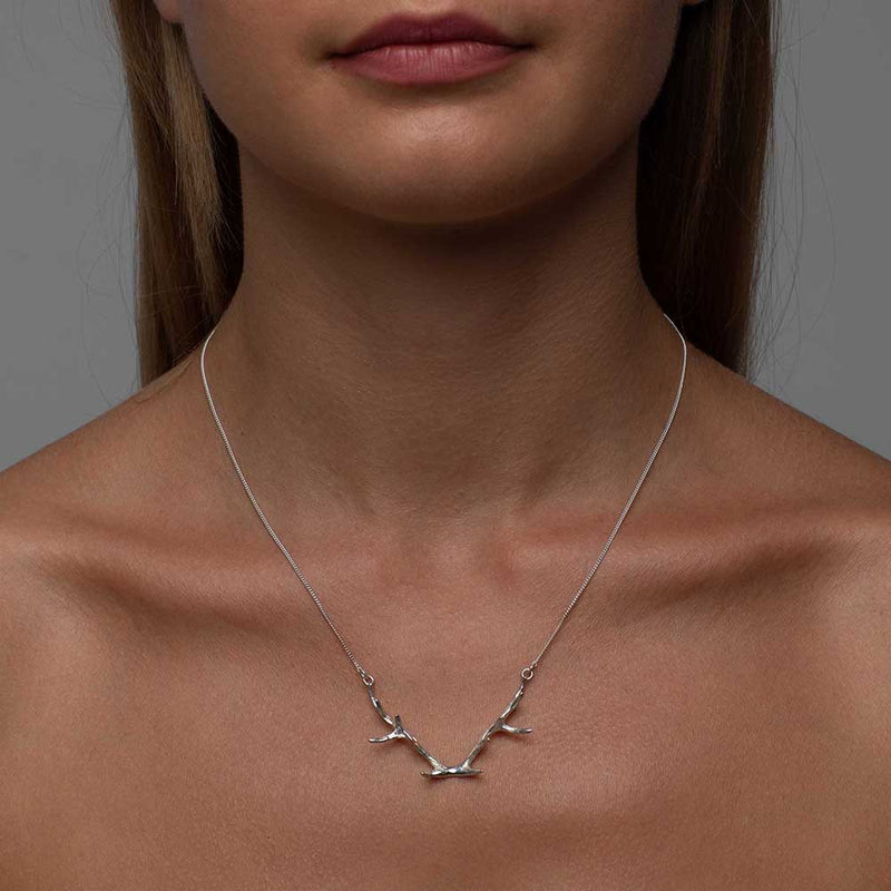 Large Silver Antler Necklace