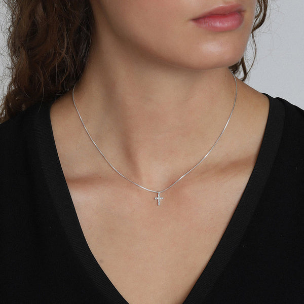 Clara Cross Silver Plated Crystal Necklace