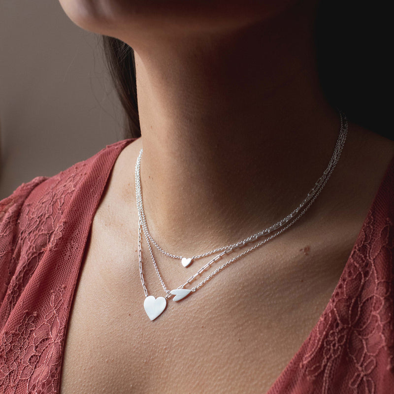 Brushed Silver Cutout Heart Necklace