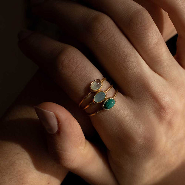 Gold Plated Chalcedony Oval Ring