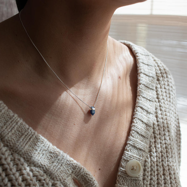 Large Silver Wrap Blue Sapphire Necklace