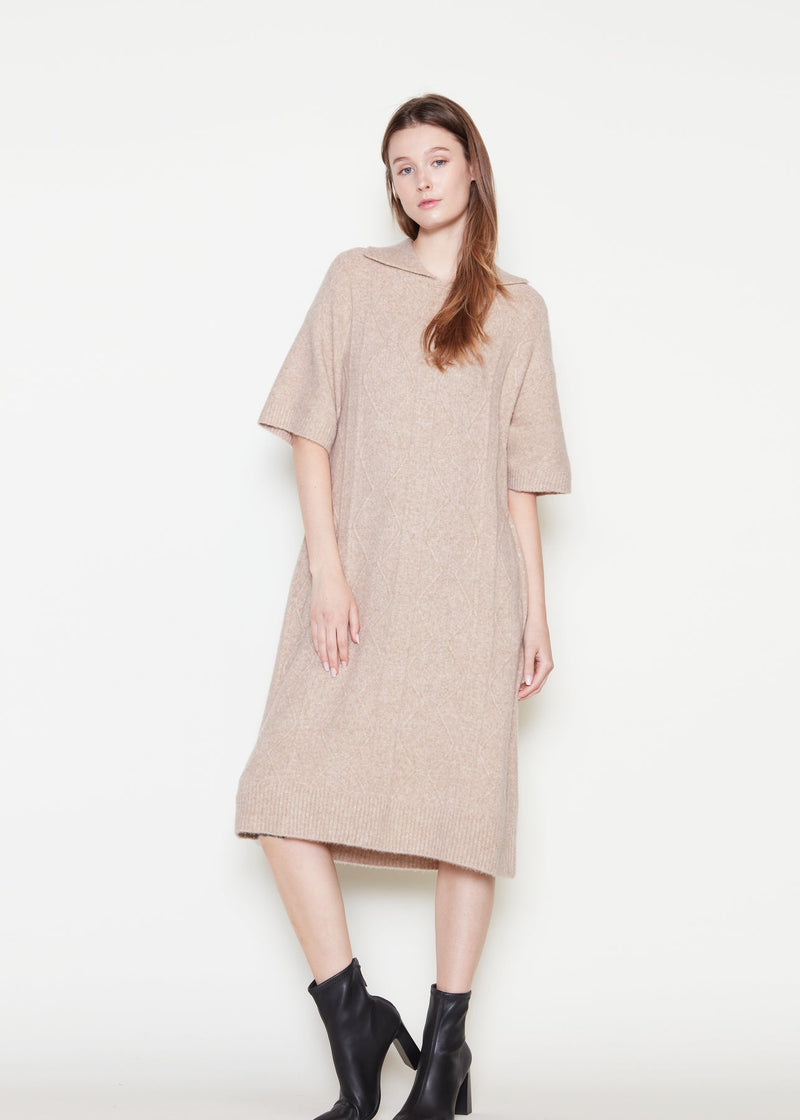 Cable Knit Collared Short Sleeved Dress