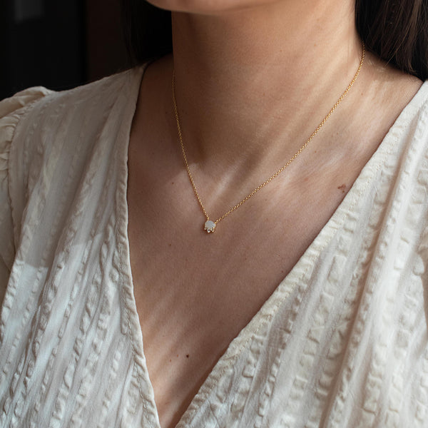 Tiny Oval Rose-Cut Moonstone Gold Vermeil Necklace